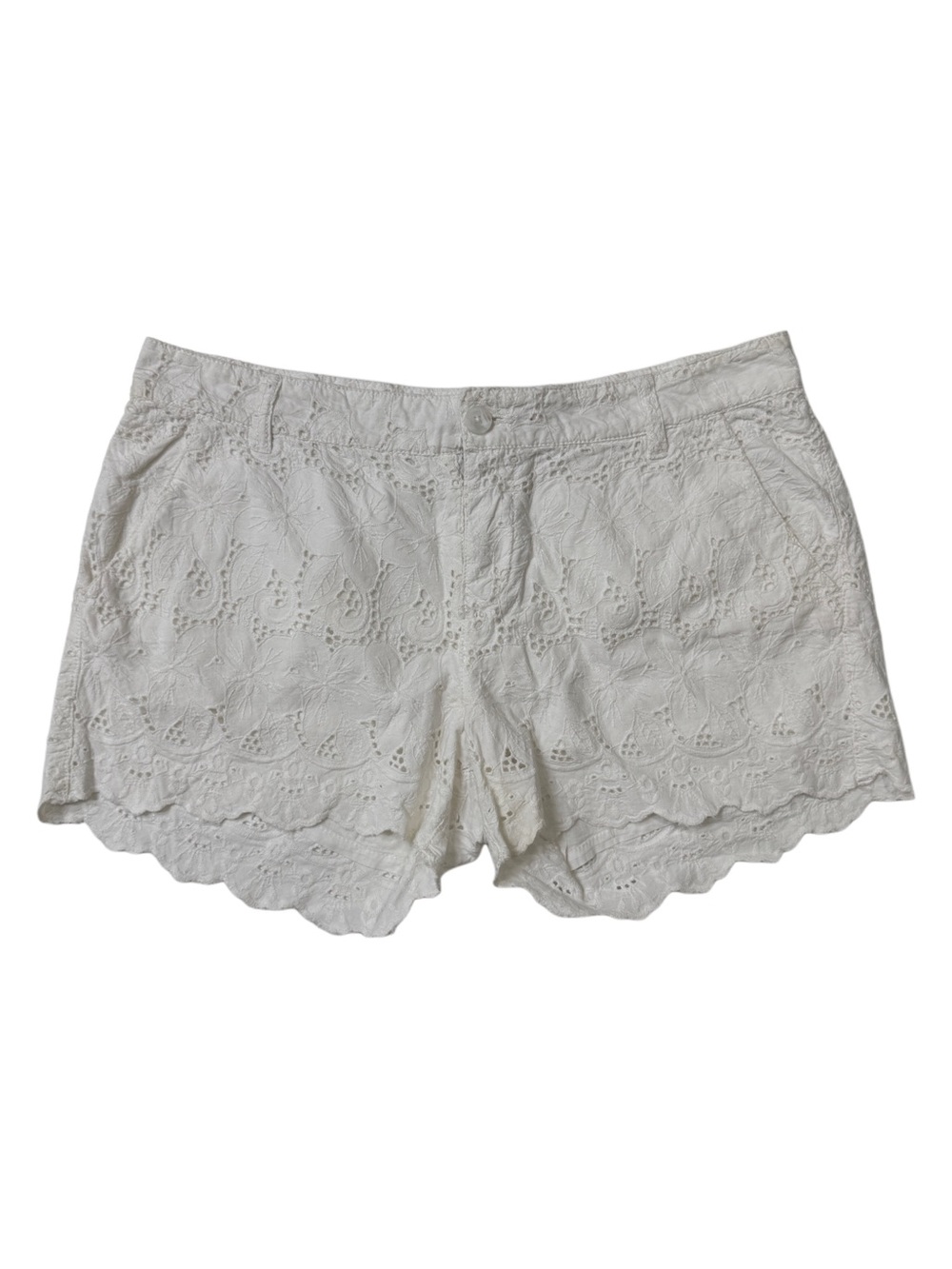 {Lucky Brand} White Eyelet Lace Embroidered Scallop Hem Dress Shorts WS37